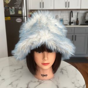 Fluffy, baby blue bucket hat from UO